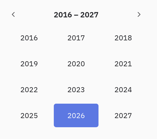 Calendar: set_view("years")