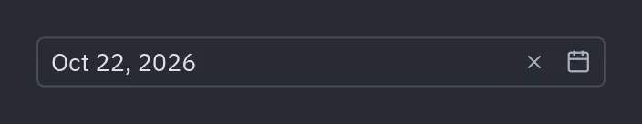 Selector de fecha: "MMM D, YYYY"
