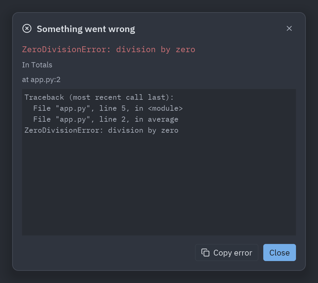 Error dialog: Close only