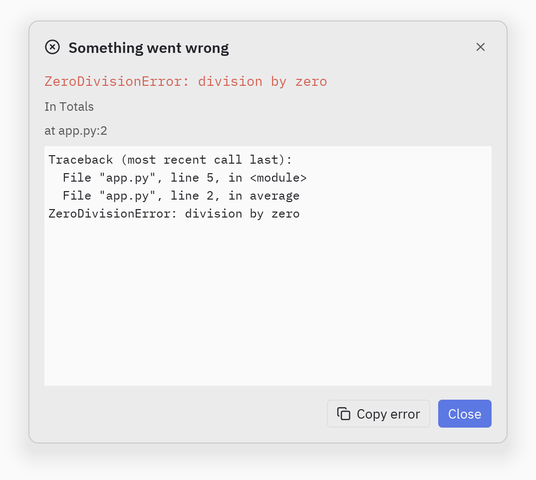 Error dialog: Close only