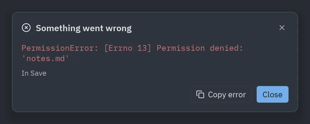 Error dialog: No traceback