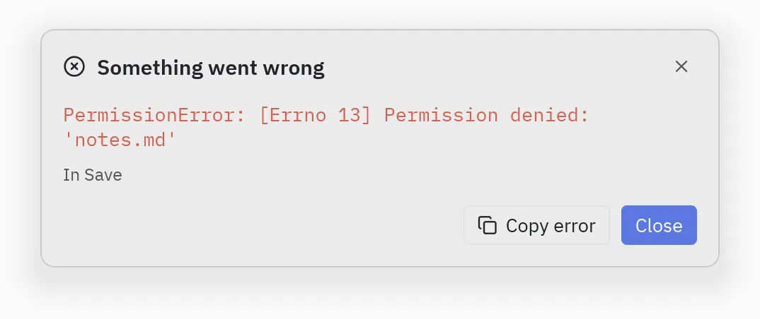 Error dialog: No traceback