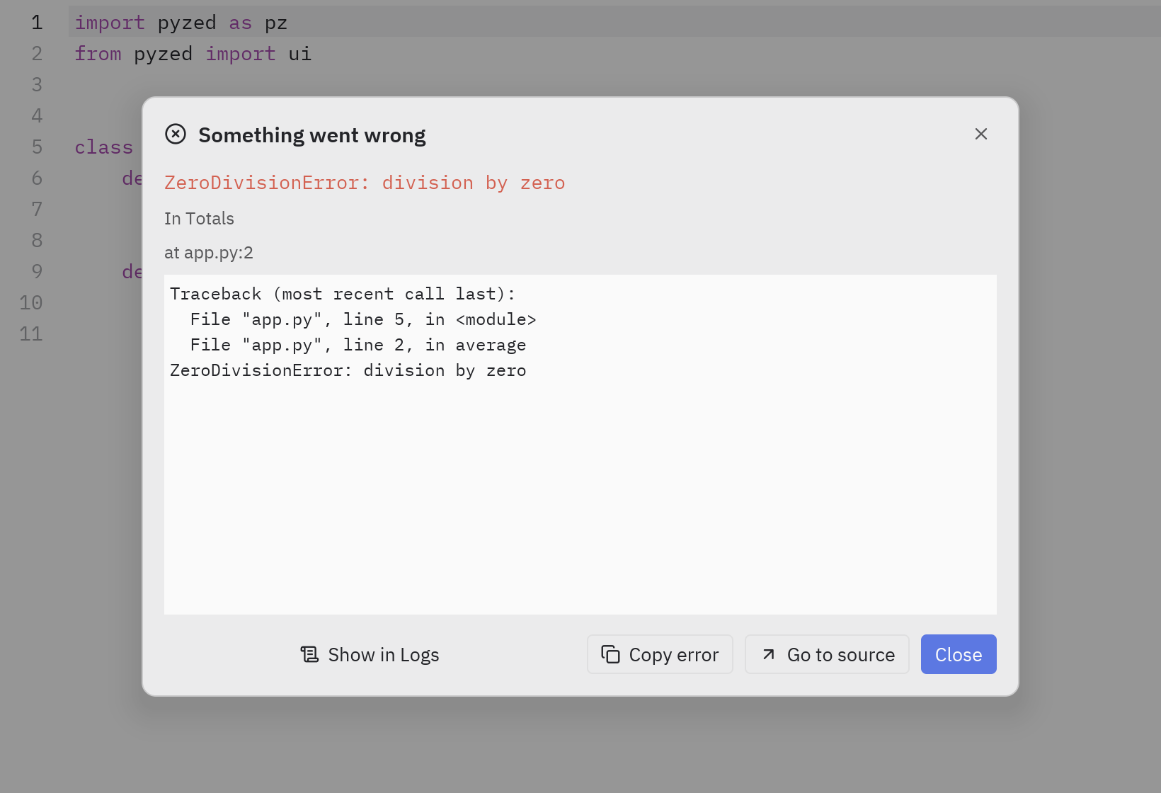 Error dialog