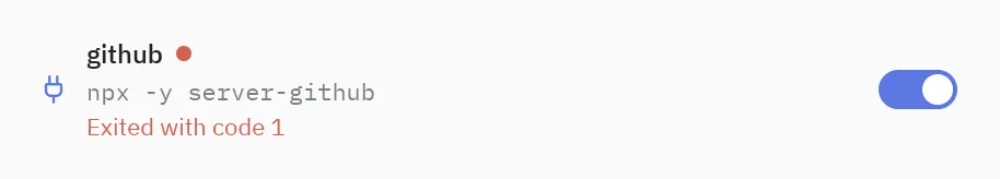 Service row: status="error"