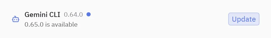 Service row: status="update"