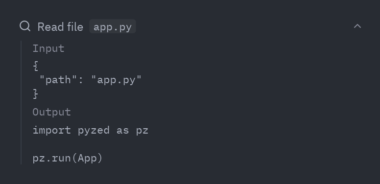 Tool call: input=, output=