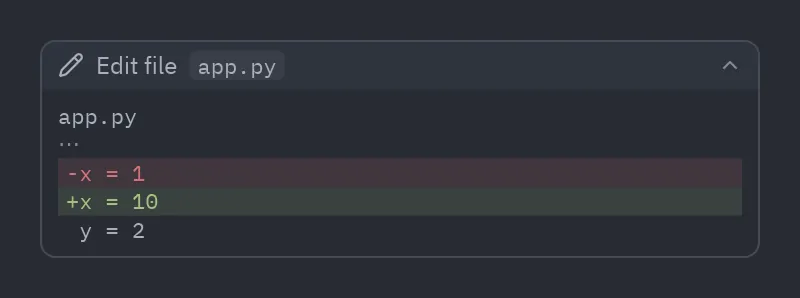 Tool call: Unfolded diffs