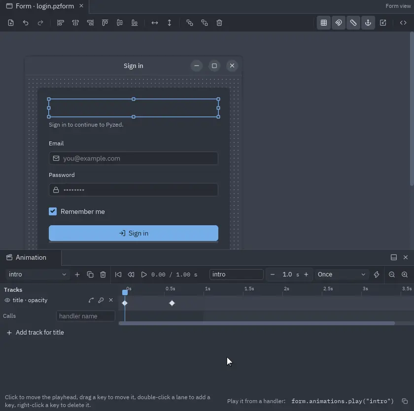 Adding a scale track for the title from the panel, double-clicking its lane to add a key, dragging the key earlier and choosing Ease out back for it
