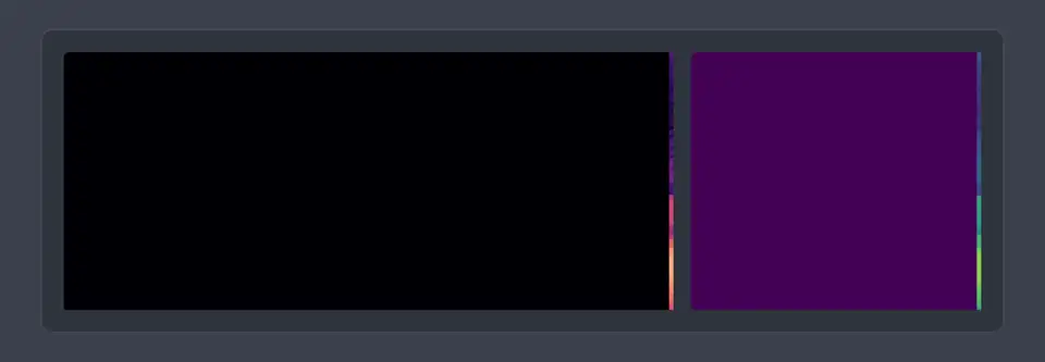 Two spectrograms scrolling left as a song plays: kicks as columns at the bottom, chords as bright lines