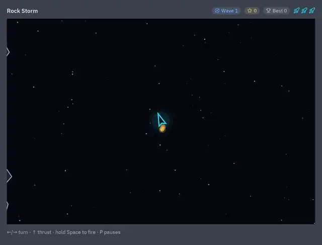 A ship shooting rocks that split into sparks
